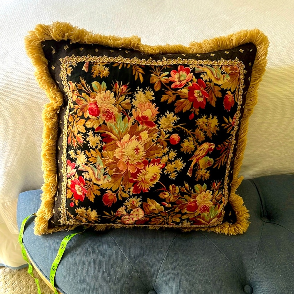 Awesome pink and black decorative pillow. Floral print. 18 by 18.